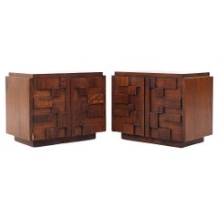 Comodini in noce brutalisti del Mid Century Lane's Staccato - Coppia