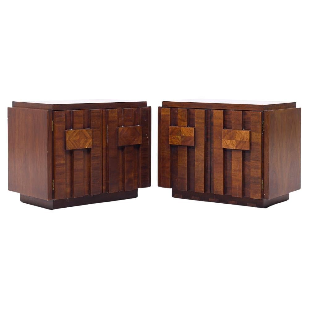 Lane Staccato Mid Century Brutalist Walnut Nightstands - Pair