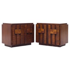 Lane Staccato Mid Century Brutalist Walnut Nightstands - Pair