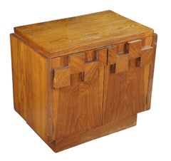 Lane Staccato Mid Century Modern Oak Brutalist Nightstand Cabinet Side Table