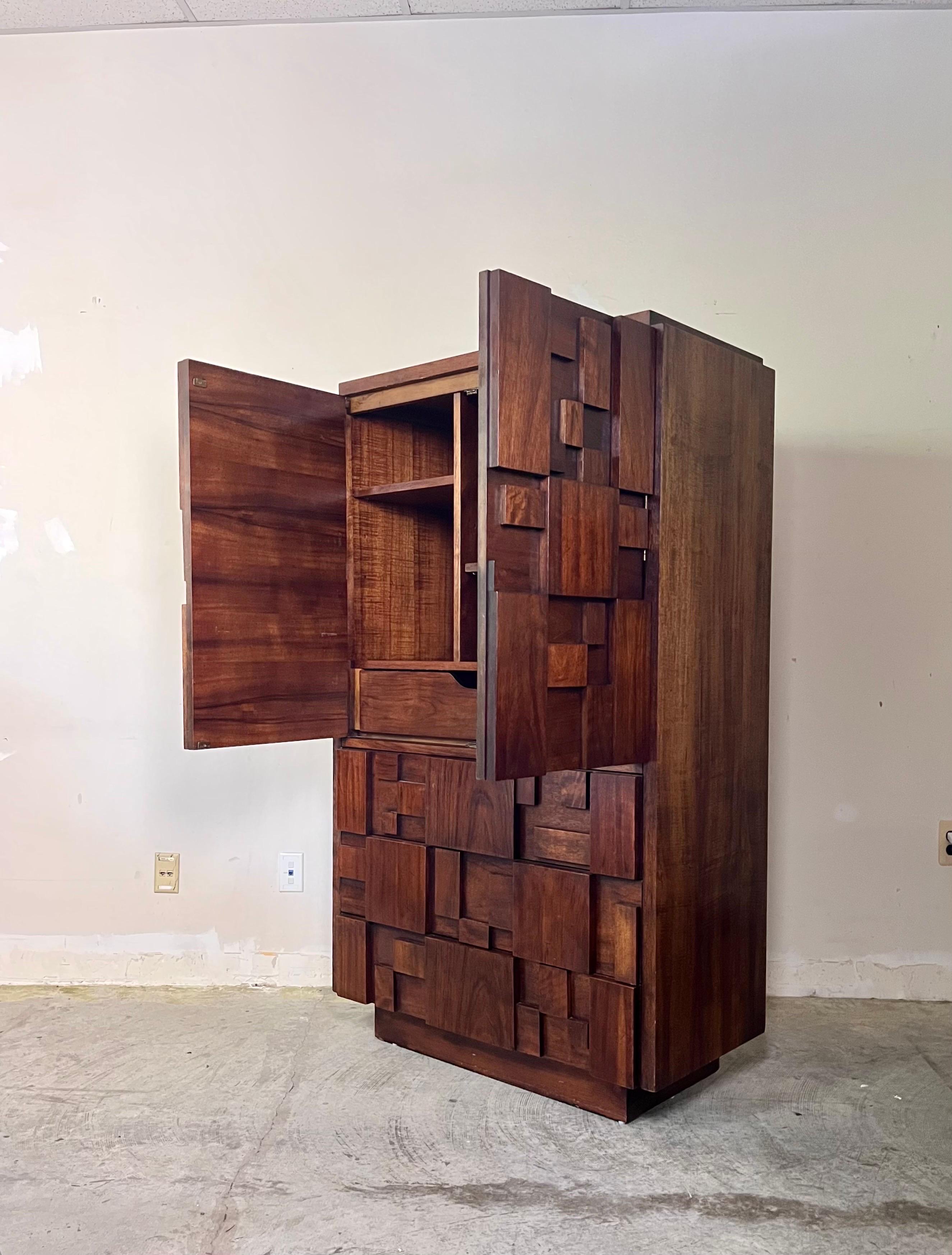 Late 20th Century Lane “Staccato” Mid-Century Modern Vintage Brutalist Armoire Chifferobe Dresser