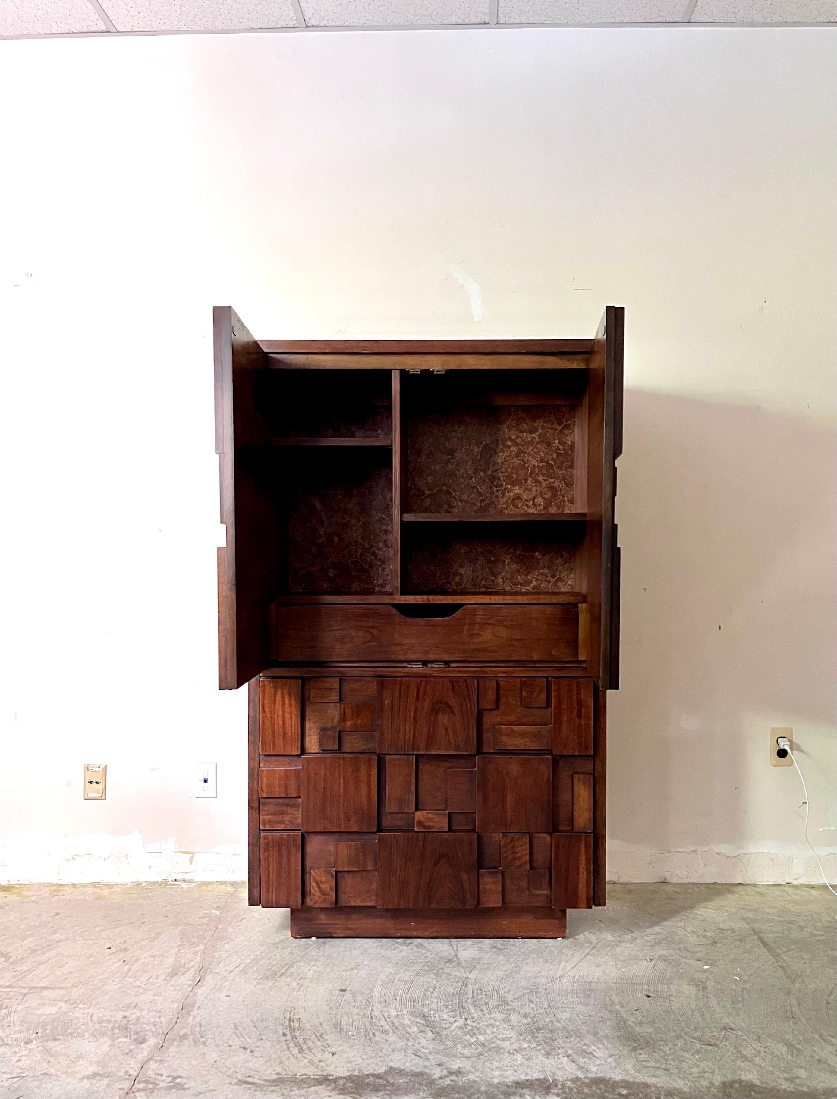 Oak Lane “Staccato” Mid-Century Modern Vintage Brutalist Armoire Chifferobe Dresser