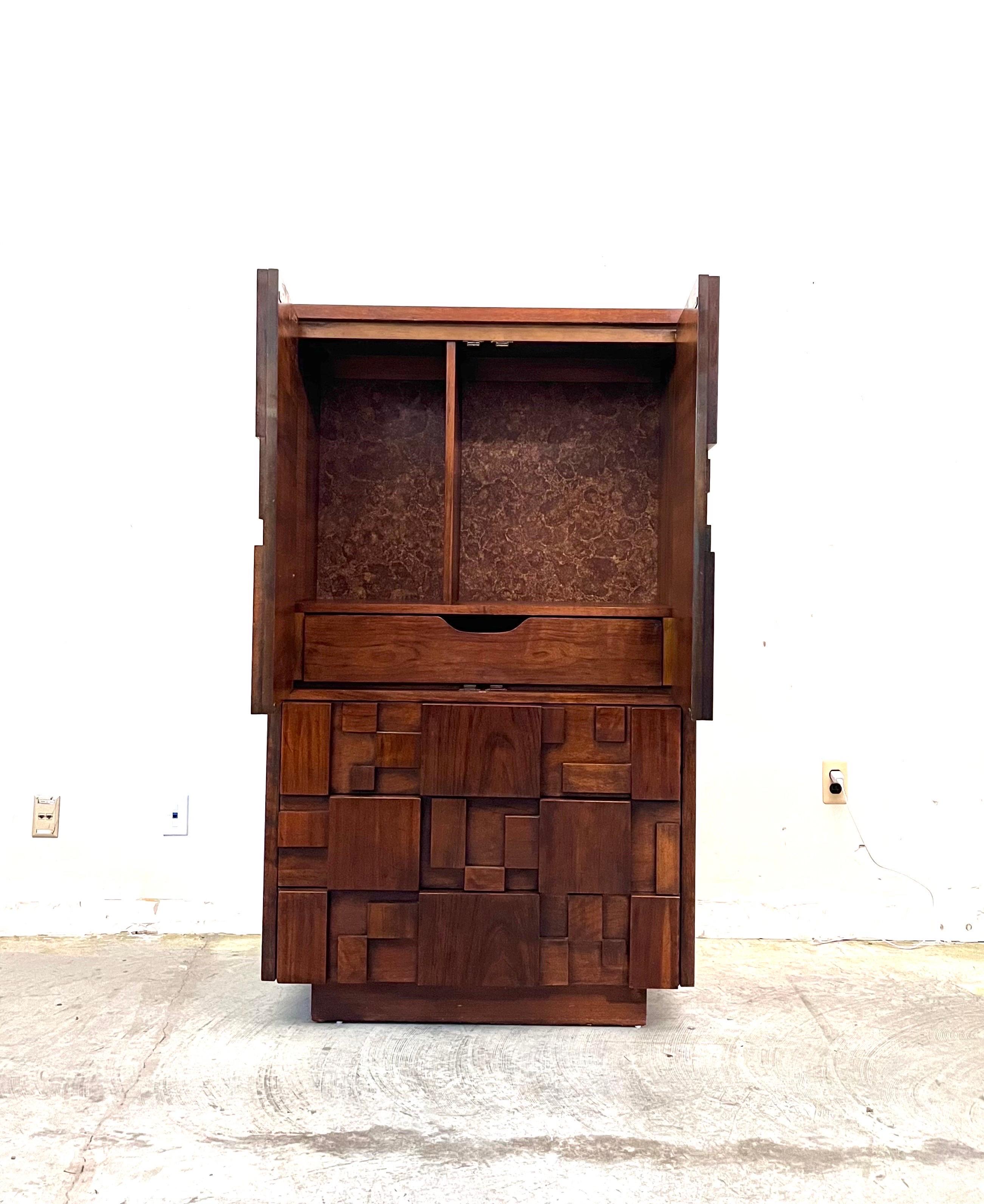Lane “Staccato” Mid-Century Modern Vintage Brutalist Armoire Chifferobe Dresser 2