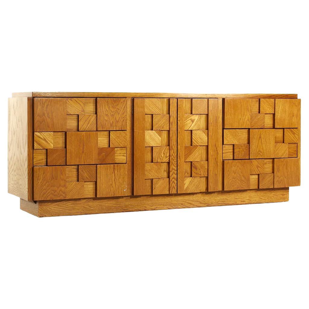 Lane Staccato Mid Century Oak Brutalist Lowboy chest of drawers For