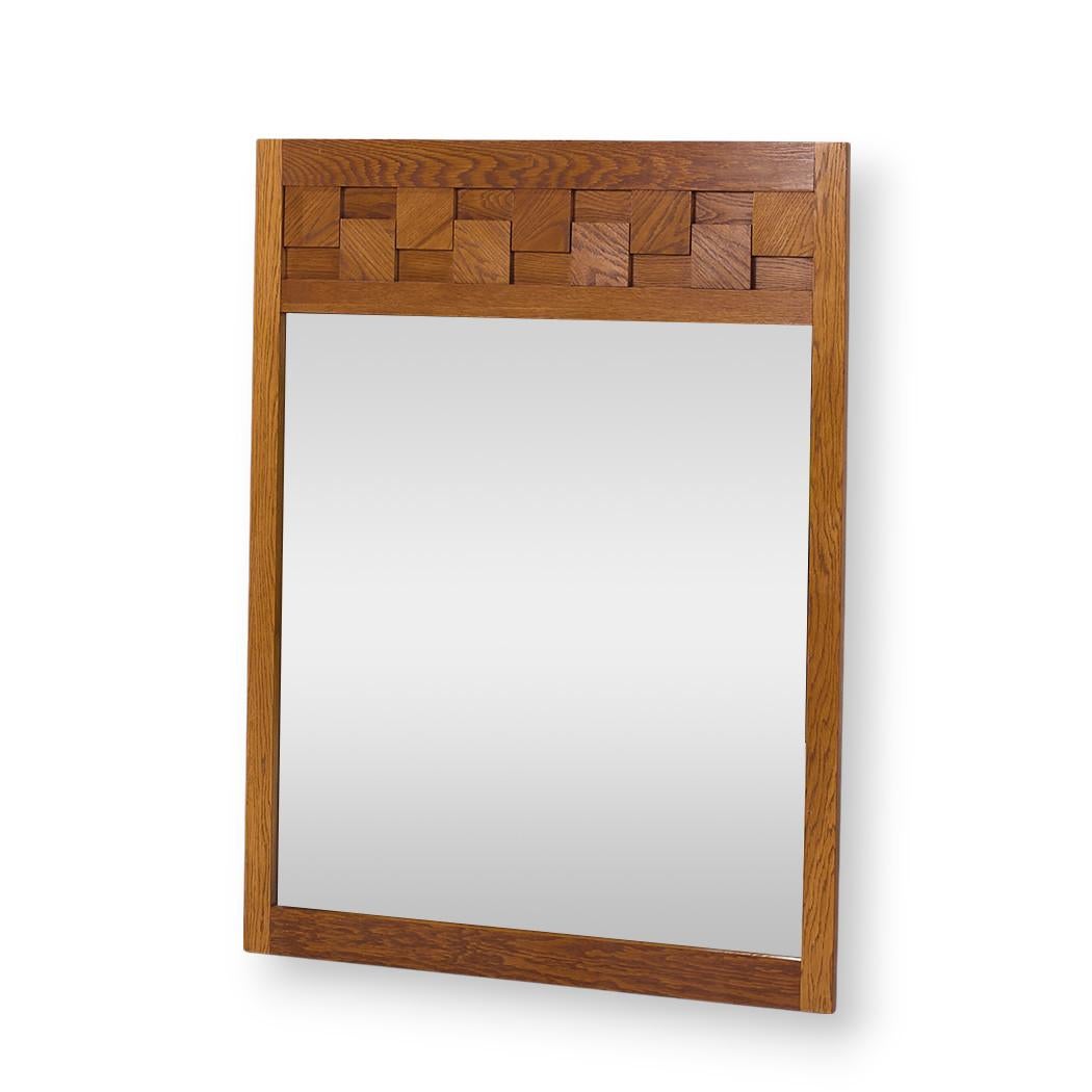 American Lane Staccato Mid Century Oak Brutalist Mirror For Sale