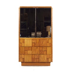 Lane Staccato Mid Century Oak Brutalist Mirrored Armoire