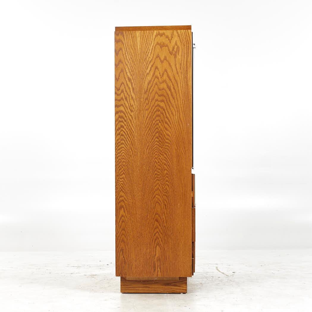 American Lane Staccato Mid Century Oak Brutalist Mirrored Armoire For Sale