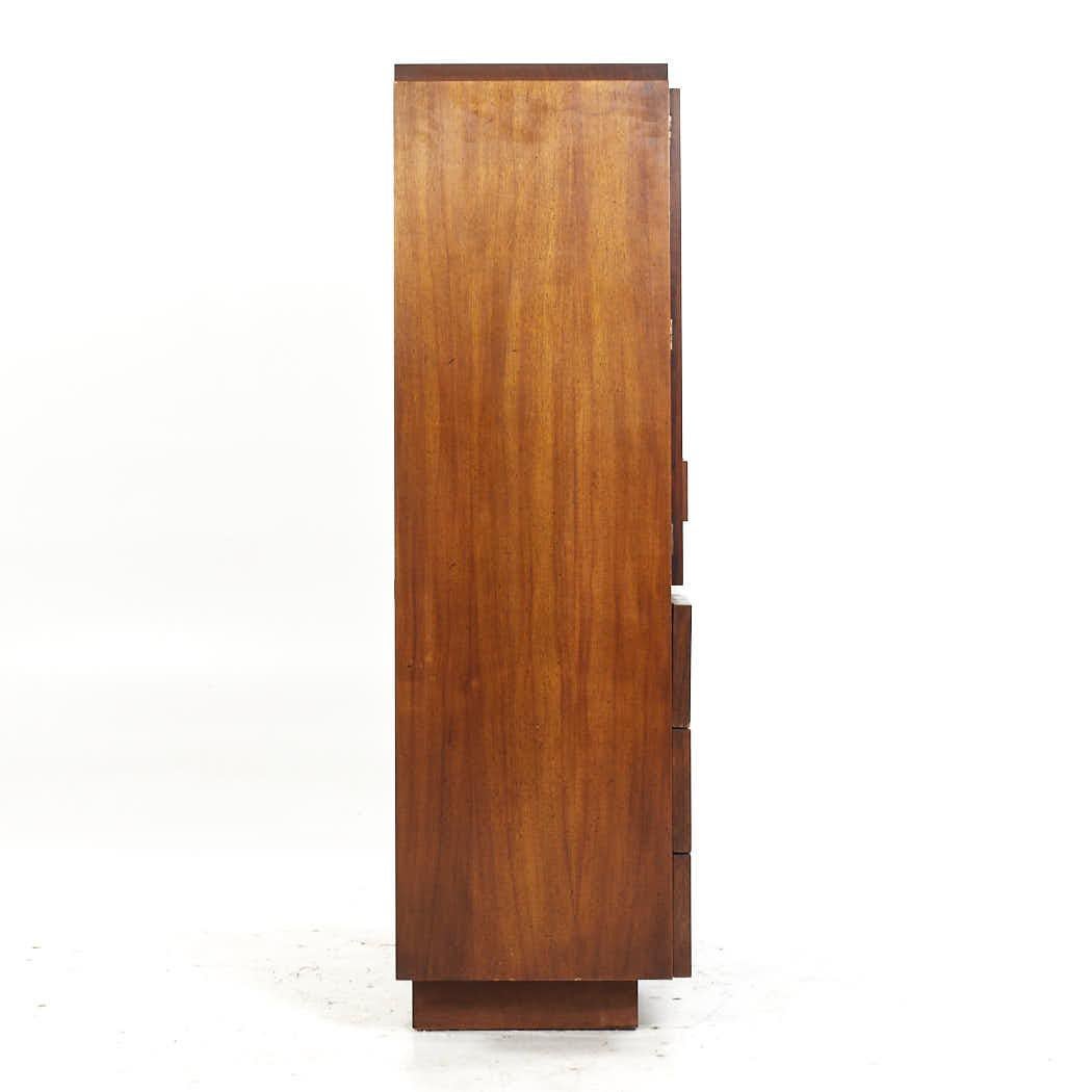 American SOLD 03/08/24 Lane Staccato Mid Century Walnut Brutalist Armoire Dresser For Sale