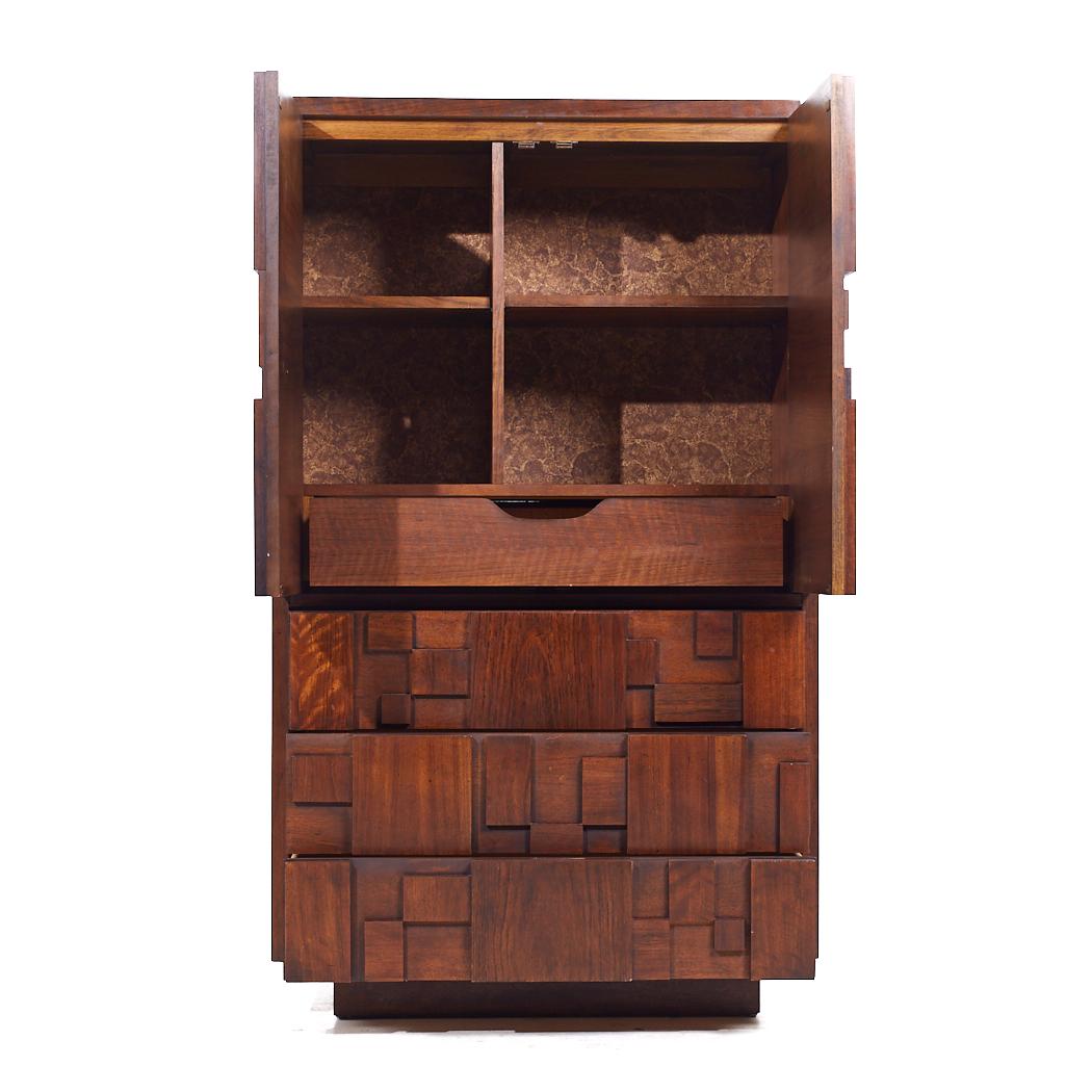 Late 20th Century Lane Staccato Mid Century Walnut Brutalist Armoire For Sale