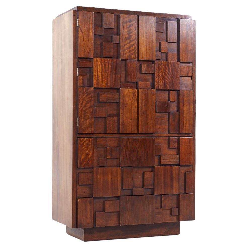 Lane Staccato Mid Century Walnut Brutalist Armoire For Sale