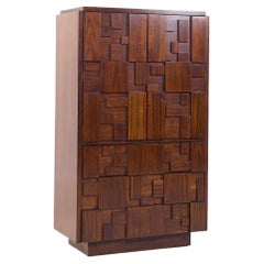 Lane Staccato Mid Century Walnut Brutalist Highboy Armoire