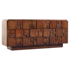 Lane Staccato Mid Century Walnut Brutalist Lowboy Dresser