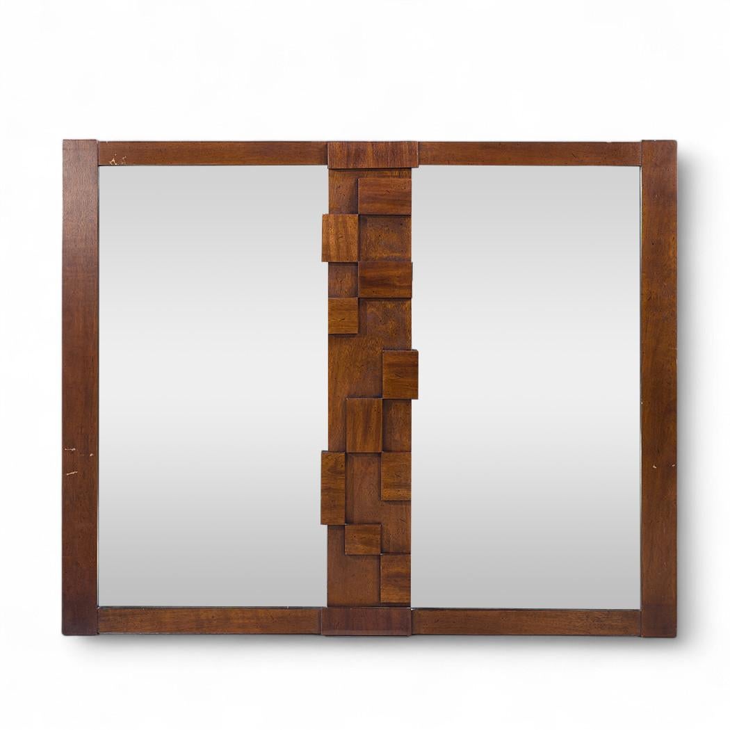 Mid-Century Modern Lane Staccato Mid Century Walnut Brutalist Mirror For Sale