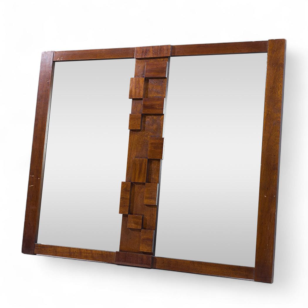 American Lane Staccato Mid Century Walnut Brutalist Mirror For Sale