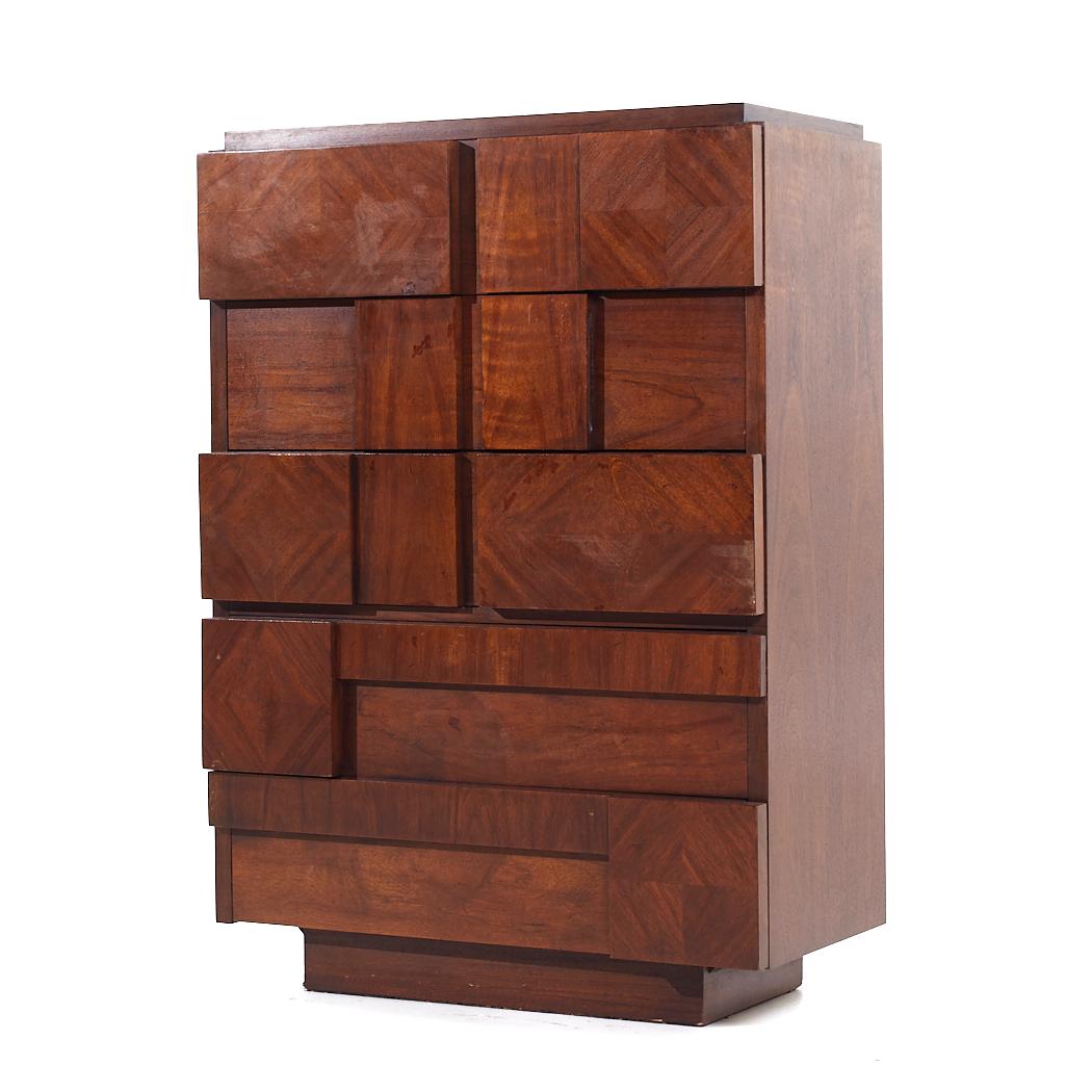 Mid-Century Modern Lane Staccato Mid Century Walnut Highboy Dresser For Sale