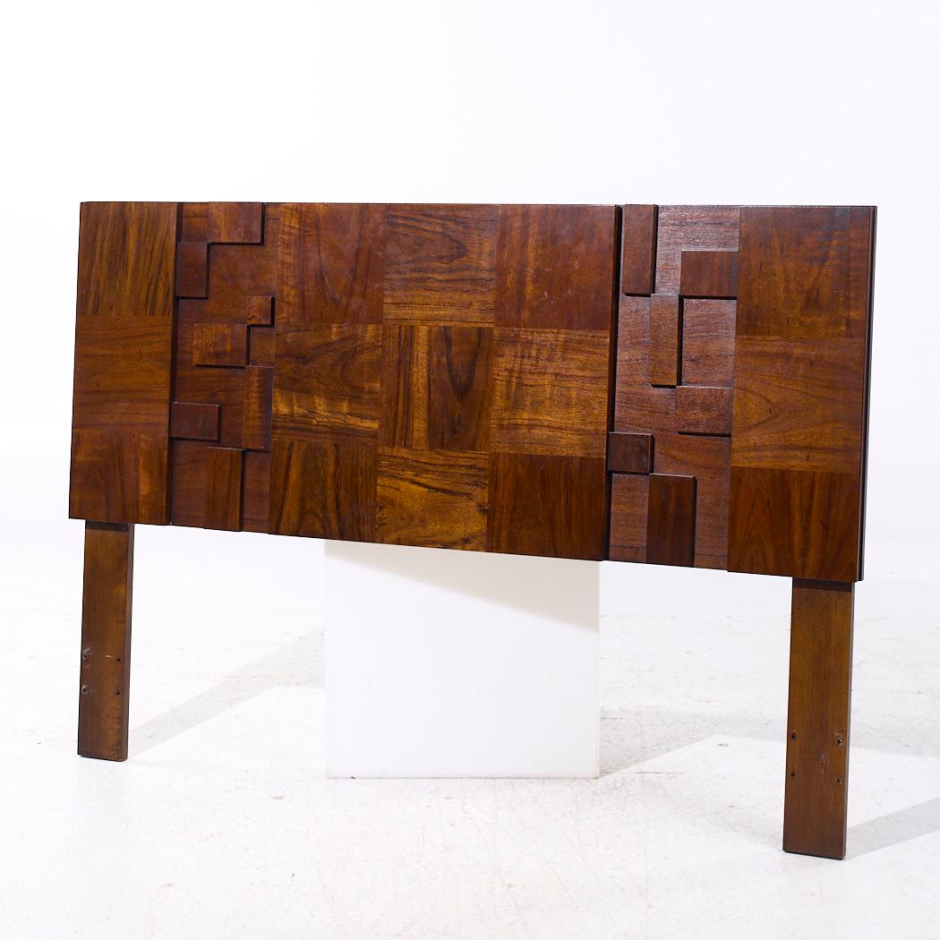 Mid-Century Modern Lane Staccato Mid Century Walnut Queen Brutalist Headboard For Sale