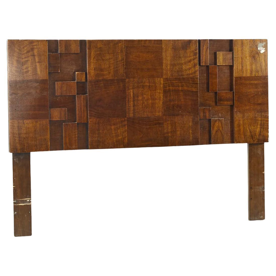 Lane Brutalist Mid Century Queen Walnut Headboard For Sale at 1stDibs