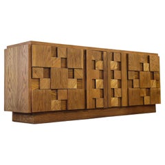 Lane Staccato Midcentury Brutalist Dresser Credenza - Modernist Matte White Oak