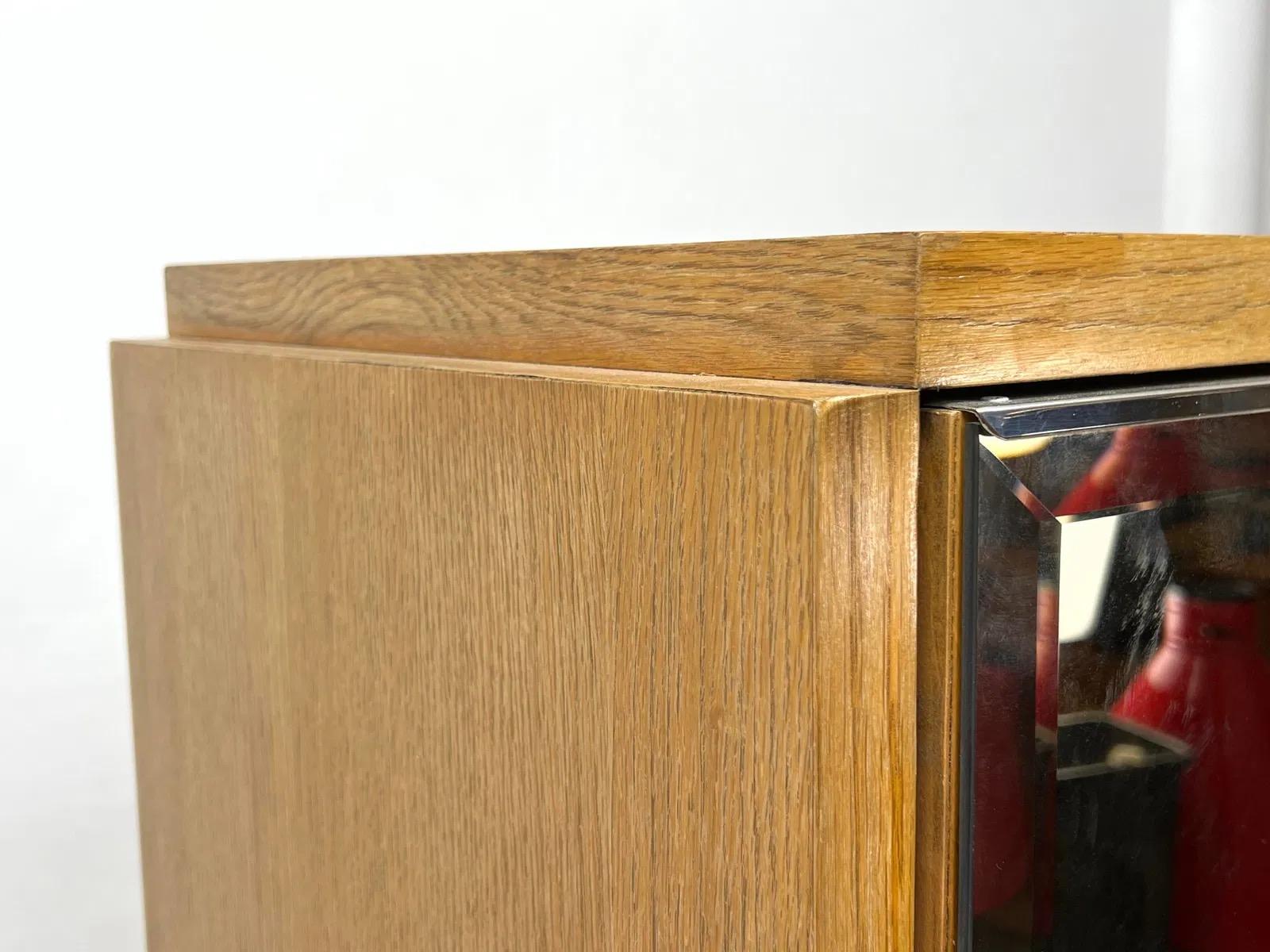 20th Century Lane Staccato Sculptural Brutalist Oak Mirrored Door Armoire For Sale