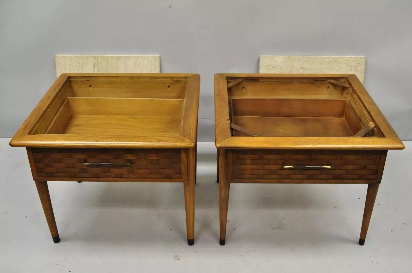 Lane Style Mid Century Modern Walnut & Travertine One Drawer End Tables - a Pair 4