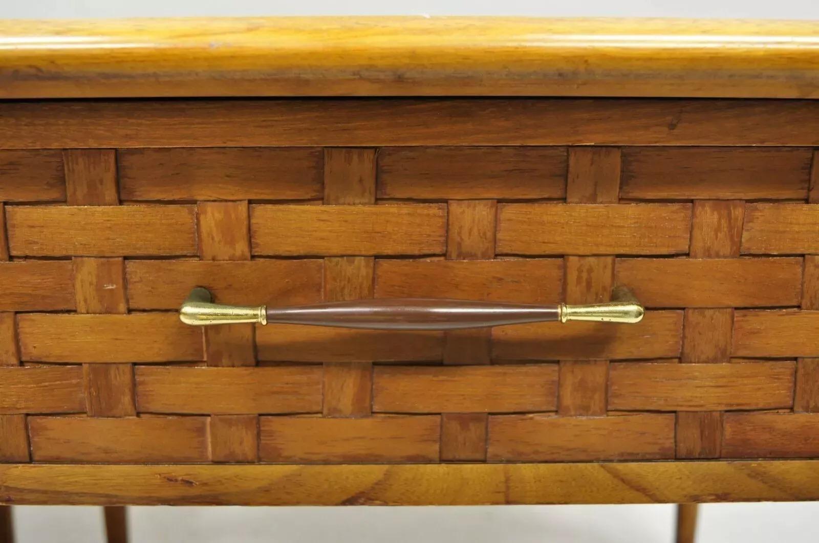 Mid-Century Modern Lane Style Mid Century Modern Walnut & Travertine One Drawer End Tables - a Pair