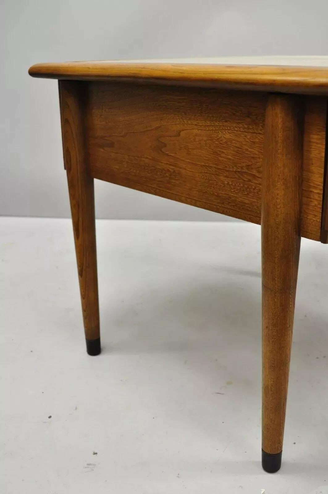 Lane Style Mid Century Modern Walnut & Travertine One Drawer End Tables - a Pair In Good Condition In Philadelphia, PA