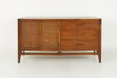 Lane Style Mid Century Walnut and Cane Front Credenza