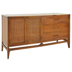 Lane Style Mid Century Walnut and Cane Front Credenza