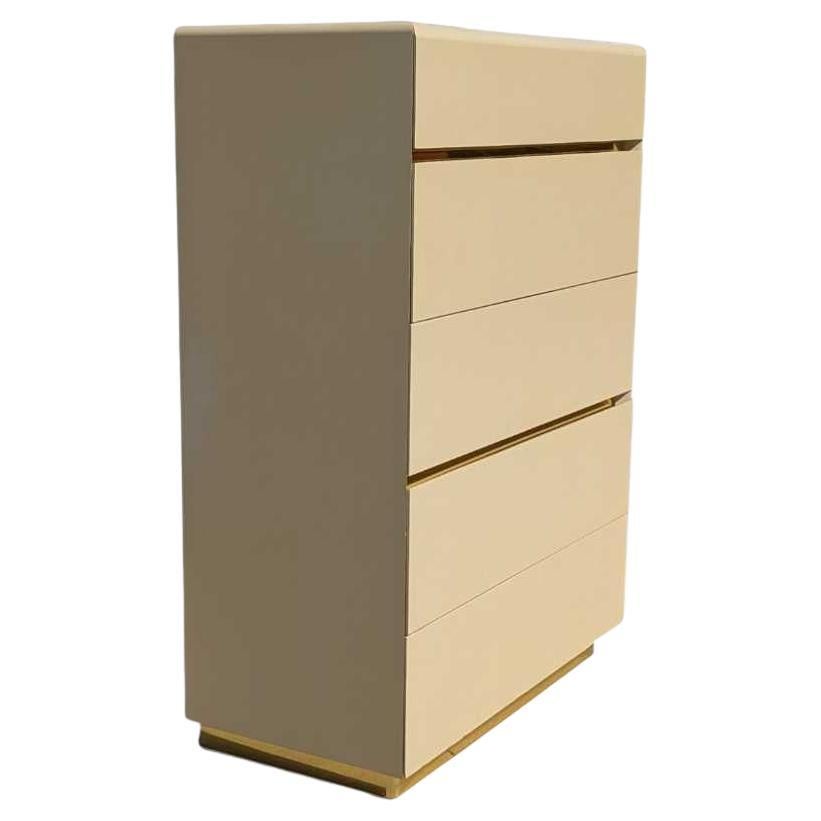 Lane Tallboy Dresser, Postmodern 5-Drawer Chest, Wood, Beige, USA, c. 1980s