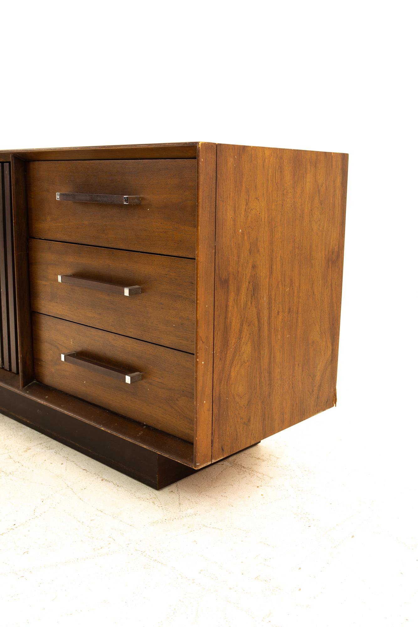Lane Tower Suite Mid Century Walnut and Rosewood Lowboy In Good Condition In Countryside, IL