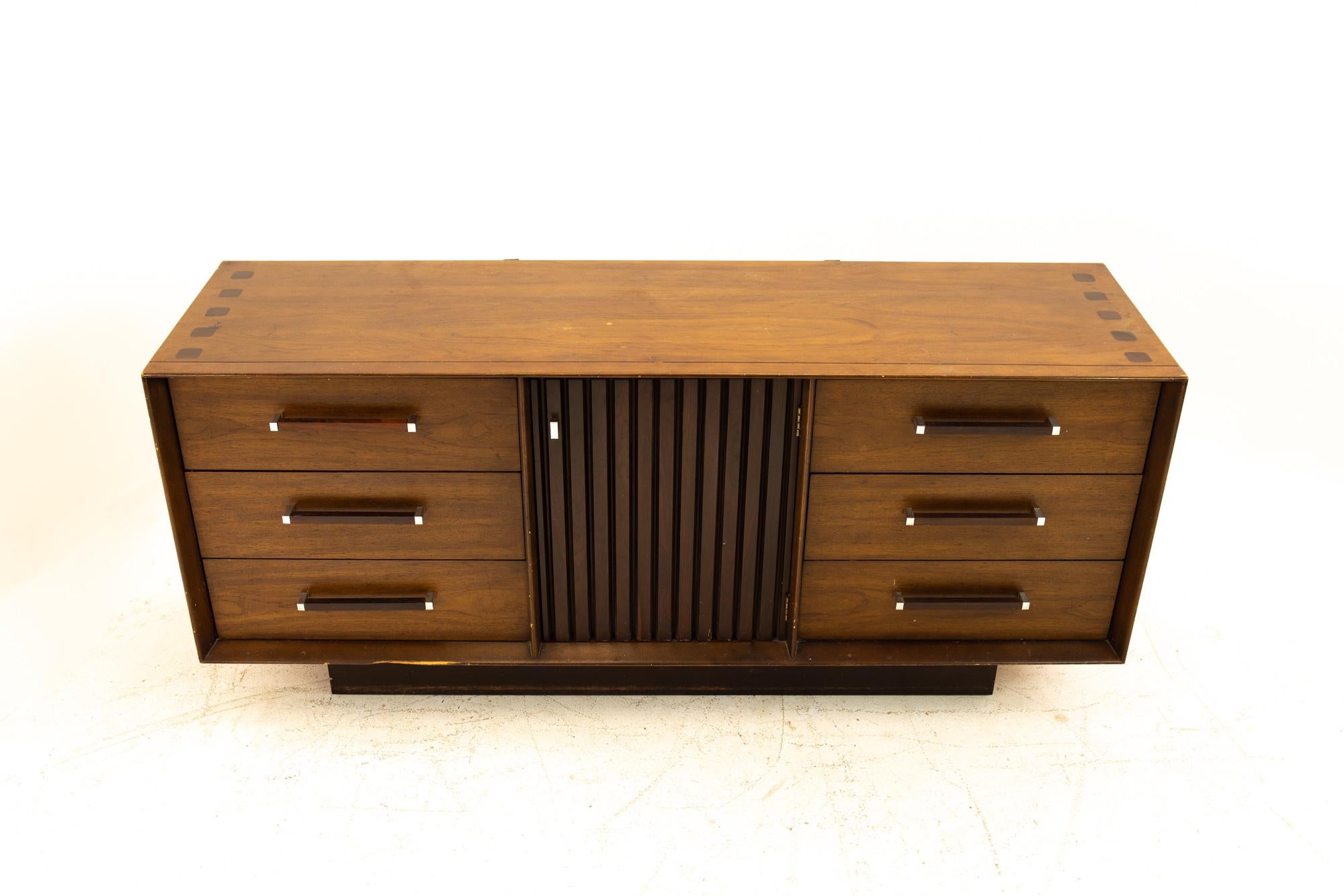 Late 20th Century Lane Tower Suite Mid Century Walnut and Rosewood Lowboy