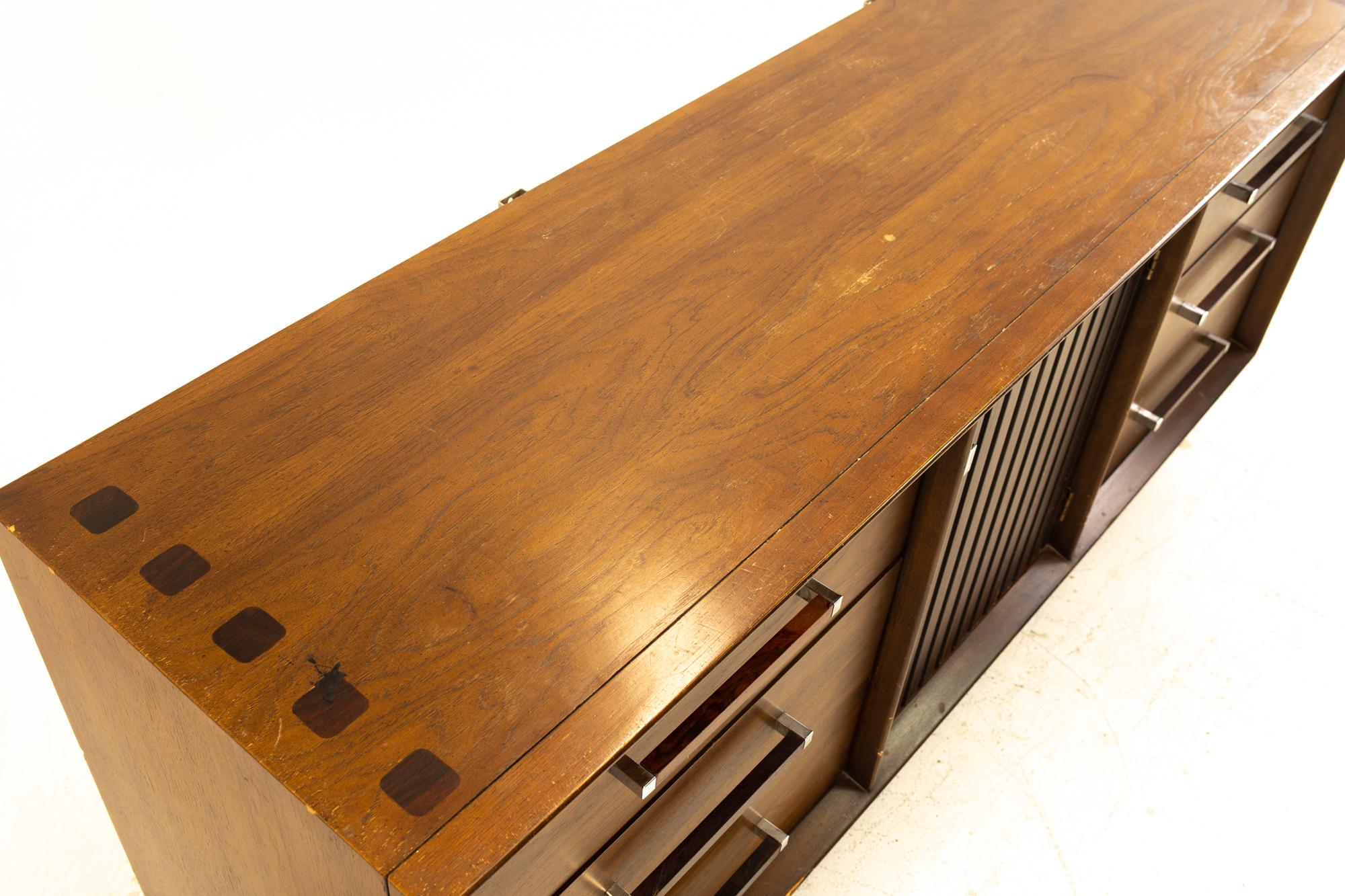 Lane Tower Suite Mid Century Walnut and Rosewood Lowboy 1