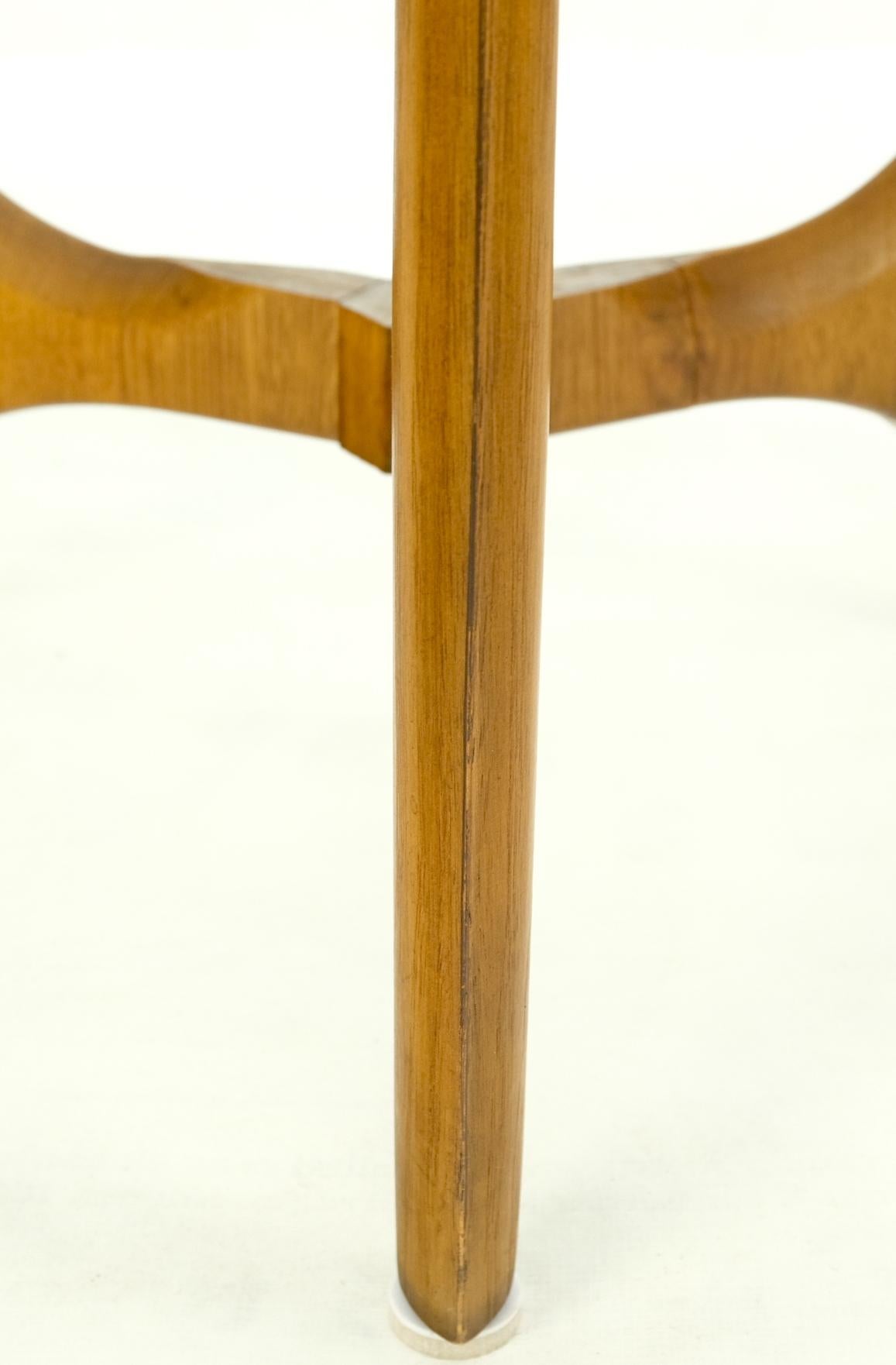 Mid-Century Modern Lane Tripod Trileged Round Beveled Chestnut Bezel Glass Top Side End Table Stand For Sale
