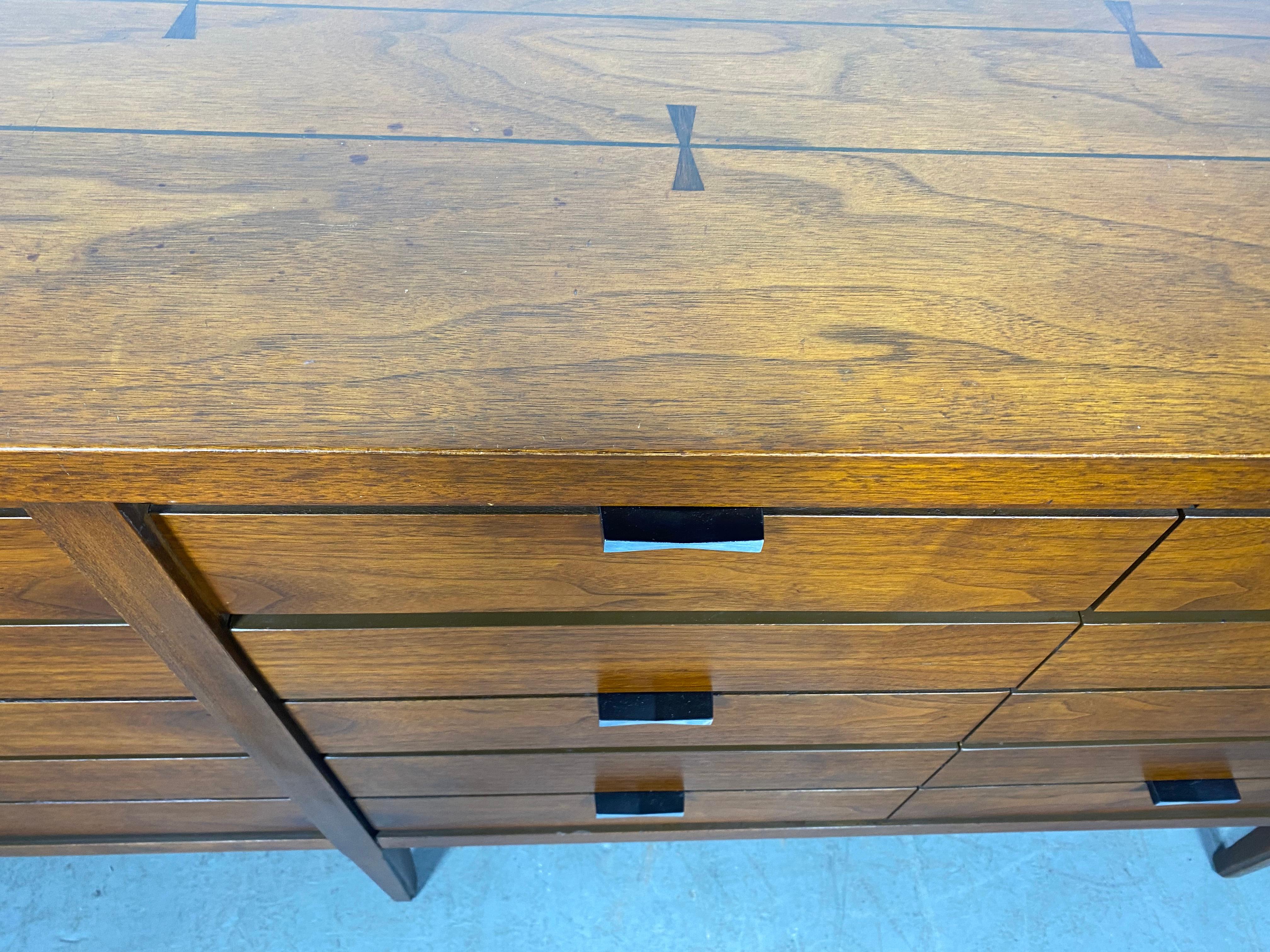 Aluminum Lane Tuxedo 8 Drawer Dresser / Credenza, Inlay Bowtie Detail