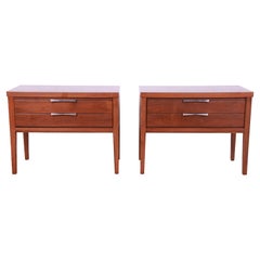 Lane Tuxedo Mid-Century Modern Walnut and Rosewood Nightstands, Newly Refinished