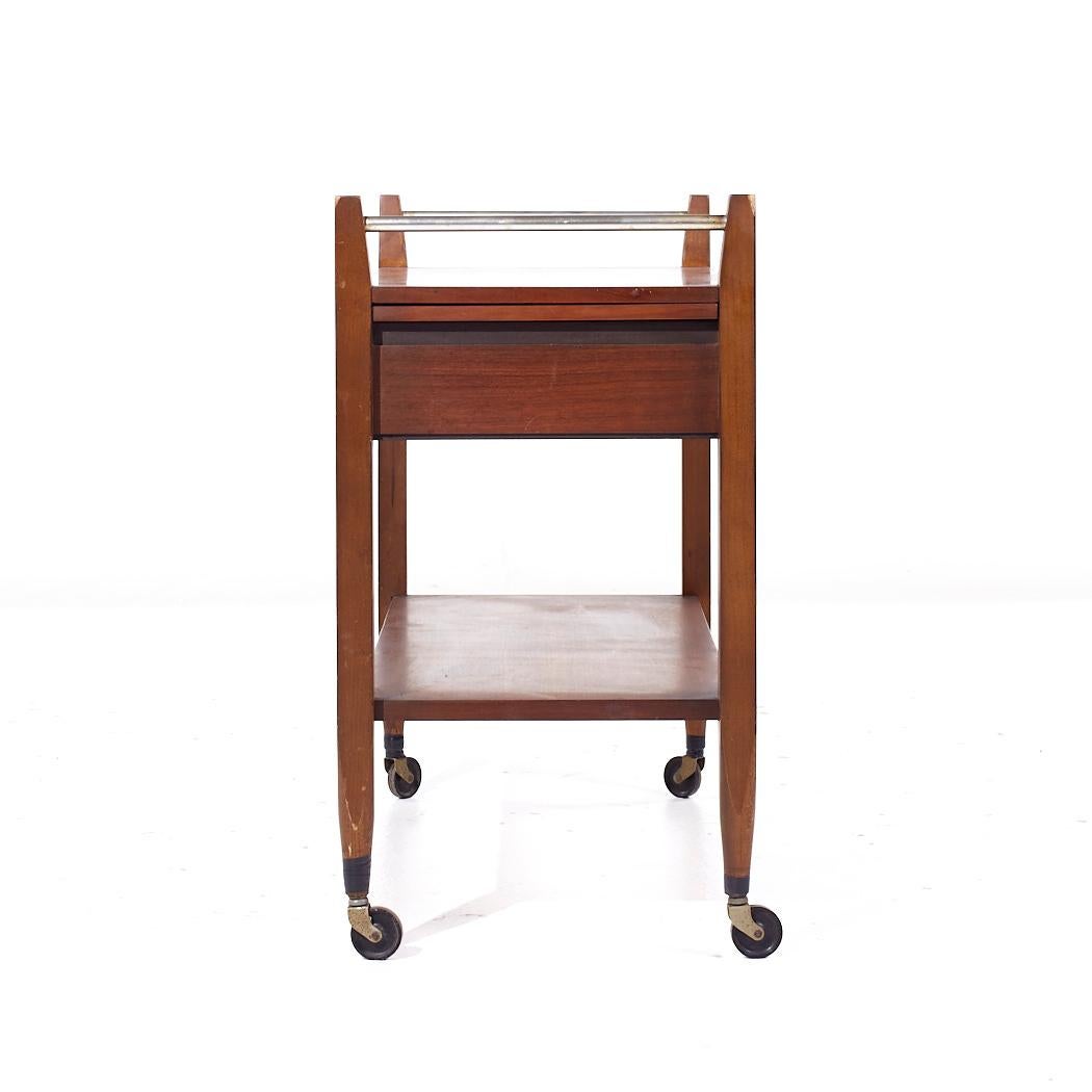 Lane Tuxedo Mid Century Walnut Serving Bar Cart In Good Condition In Countryside, IL