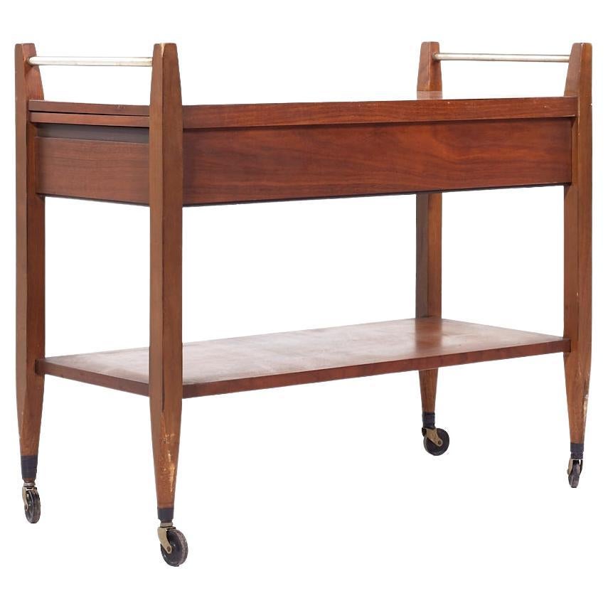 Late 20th Century Lane Tuxedo Mid Century Walnut Serving Bar Cart