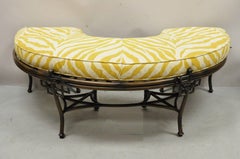 Lane Venture Chinese Chippendale Half Round Metal Faux Bamboo Ottoman Bench