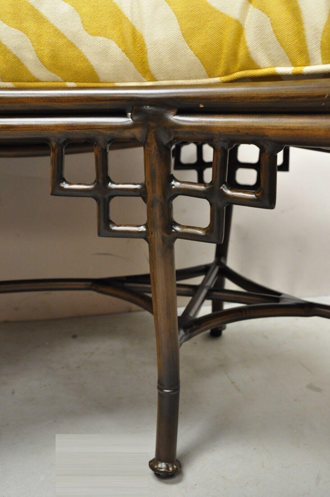20th Century Lane Venture Chinese Chippendale Half Round Metal Faux Bamboo Ottoman Bench