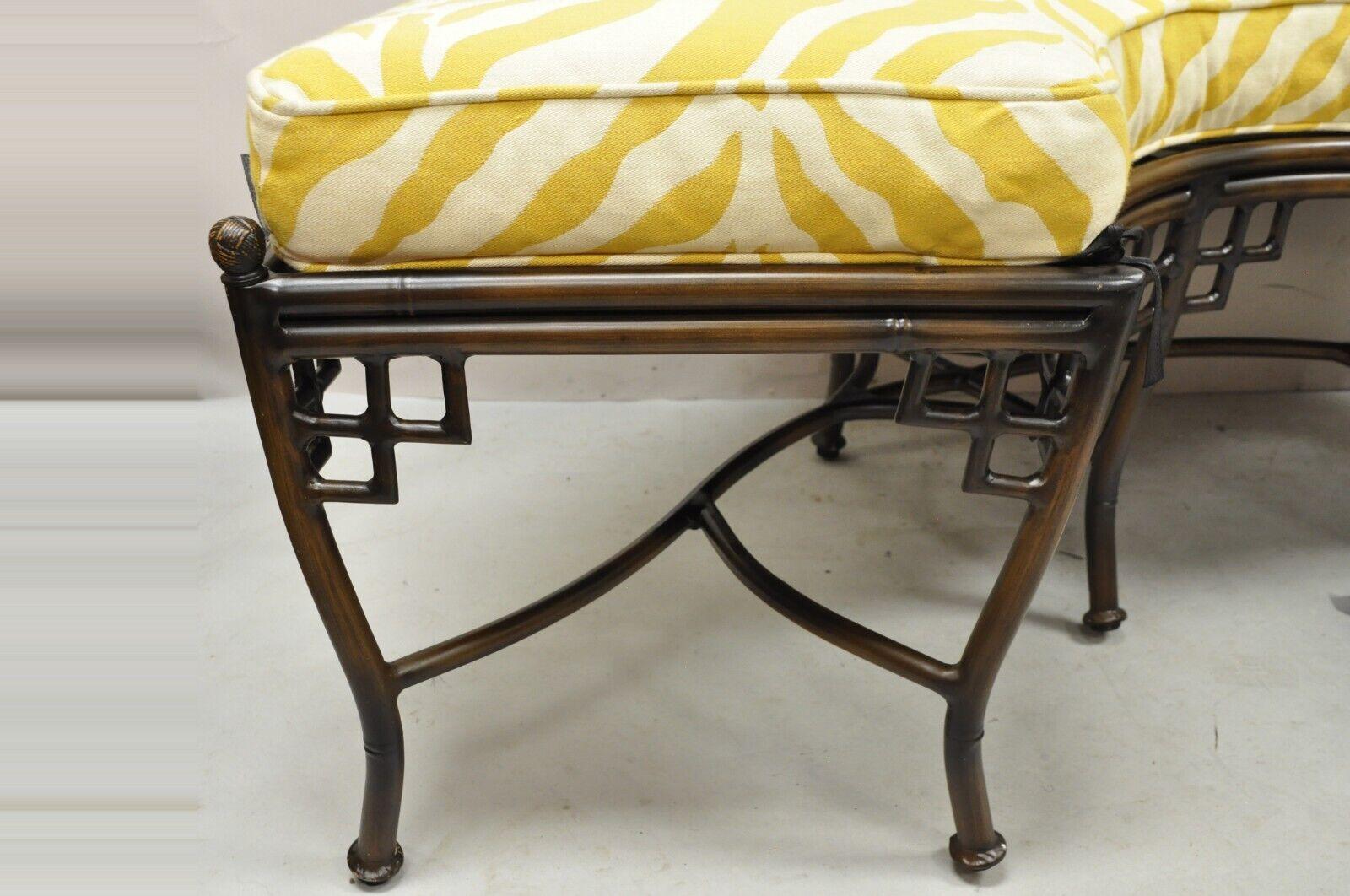 Lane Venture Chinese Chippendale Half Round Metal Faux Bamboo Ottoman Bench 1