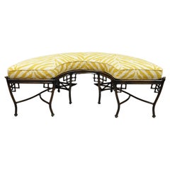 Vintage Lane Venture Chinese Chippendale Half Round Metal Faux Bamboo Ottoman Bench