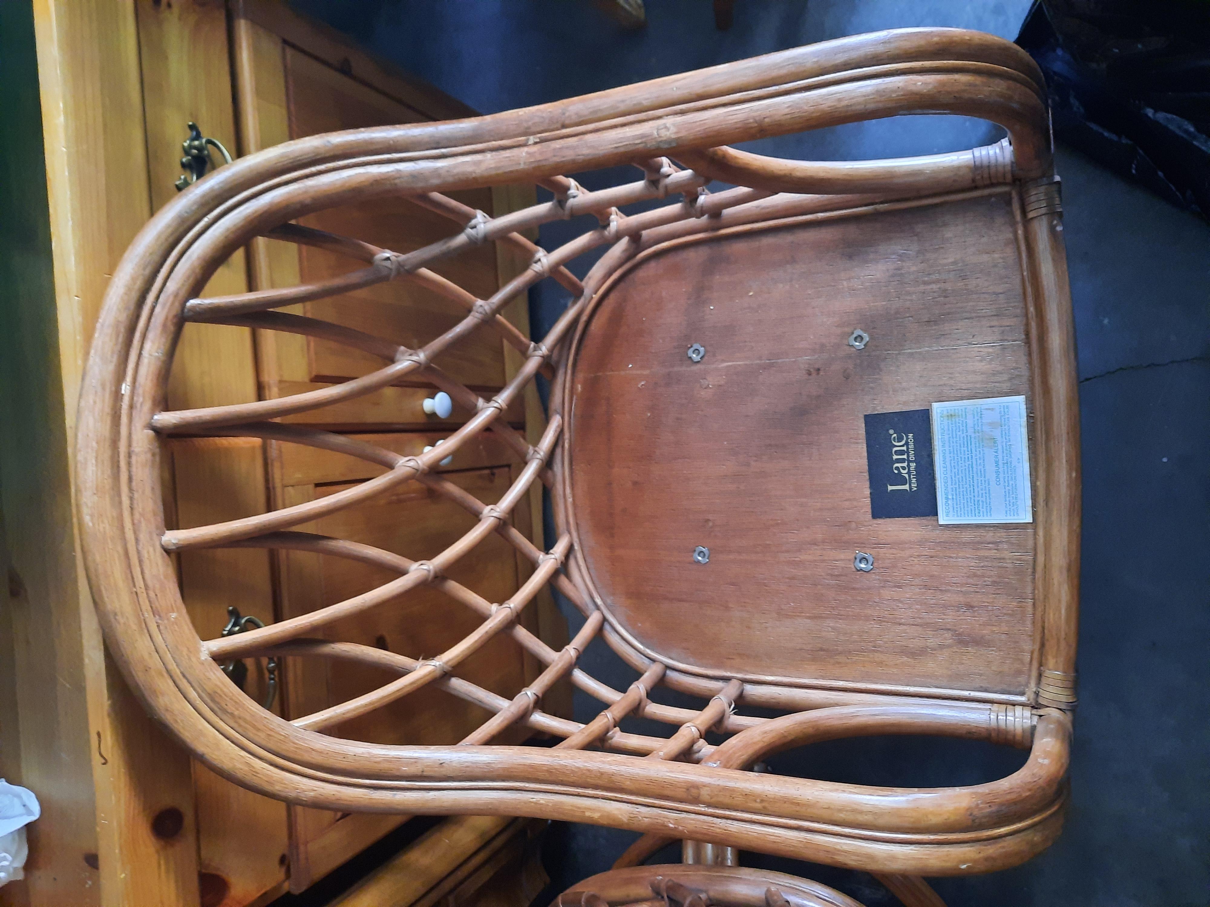 Lane Venture Rattan Bentwood Swivel Chairs and Table Set on Casters, circa 1970s For Sale 1