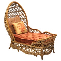 LANE VENTURE Rattan Wicker Reptilian Leather Safari Chaise Lounge