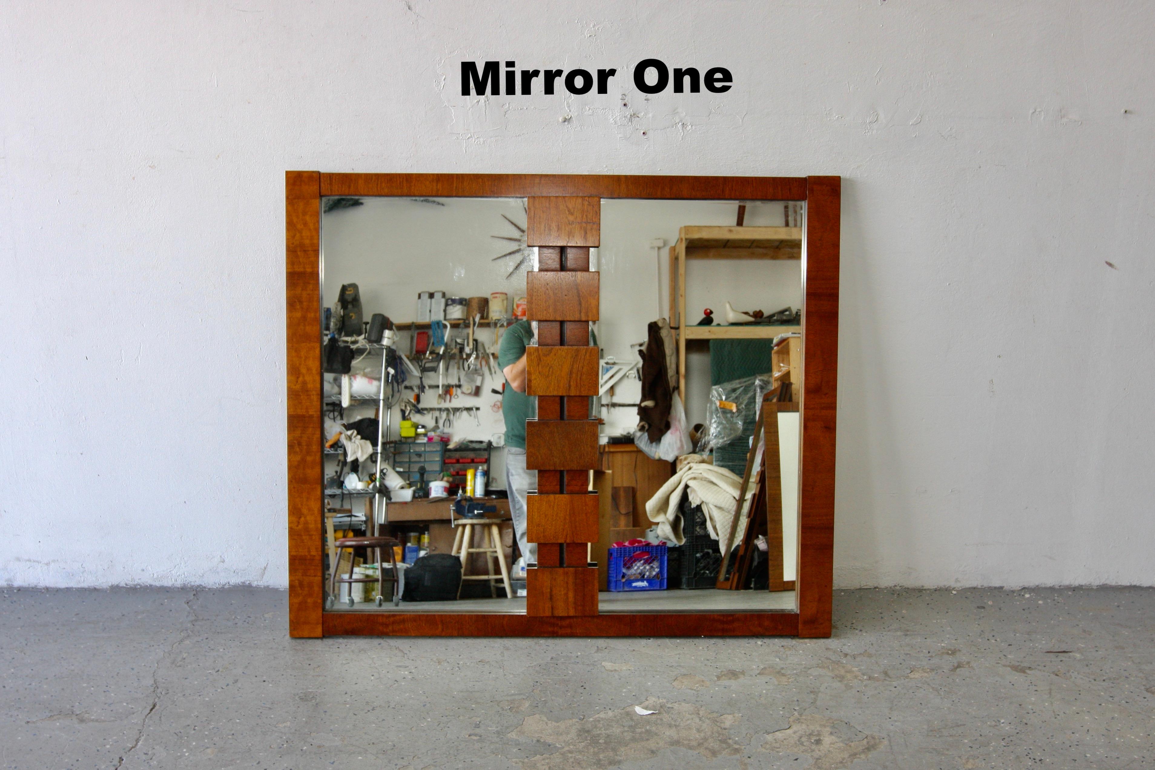 Late 20th Century Lane Vintage Brutalist Mid Century walnut Staccato Double Mirror For Sale