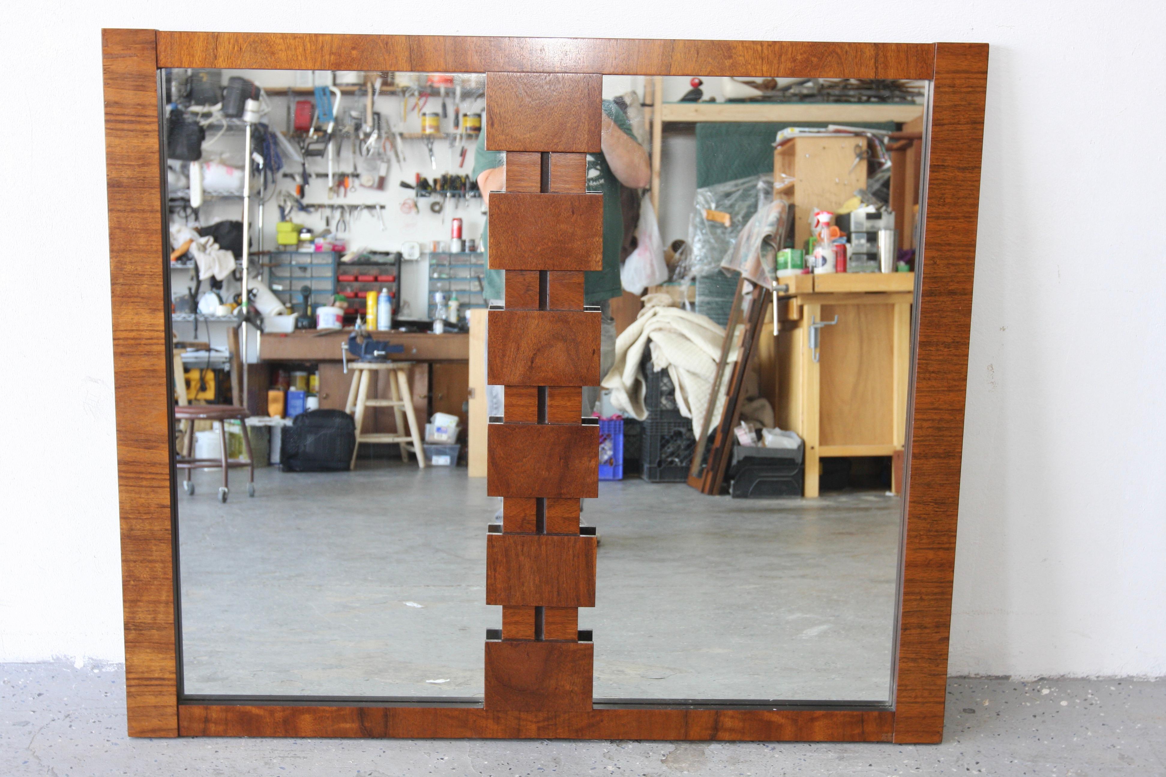 Lane Vintage Brutalist Mid Century walnut Staccato Double Mirror For Sale 2