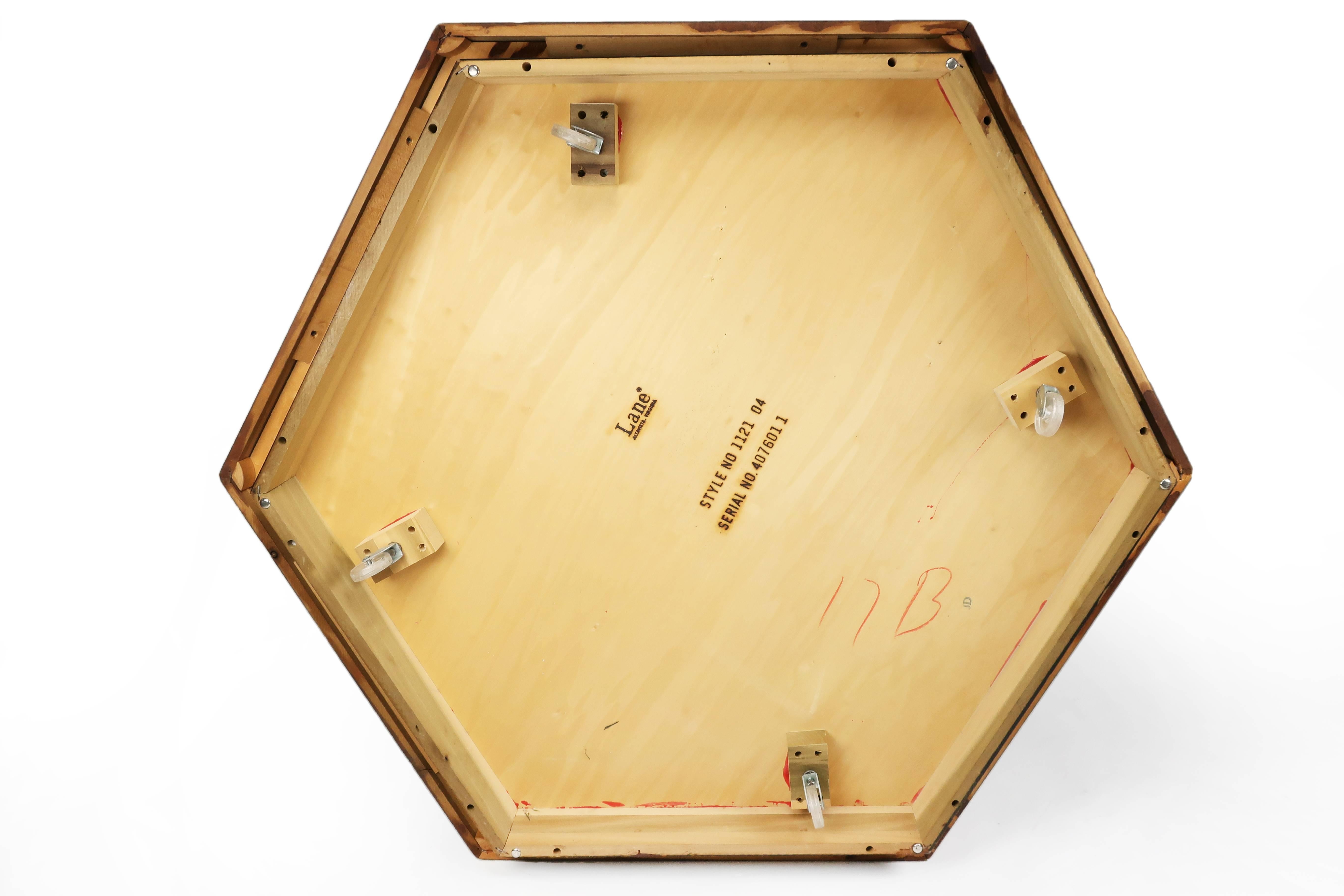 Mid-Century Modern Lane Walnut and Smoked Glass Hexagonal Coffee Table
