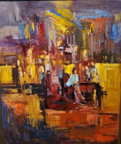 Evening out, oil painting, American Expressionism style, Framed, Texas Artist