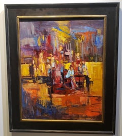 Evening out, oil painting, American Expressionism style, Framed, Texas Artist