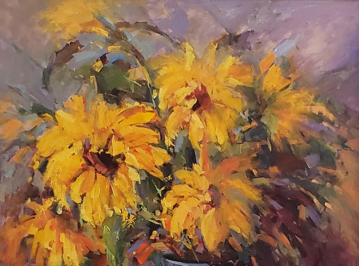 oil painting of sunflowers