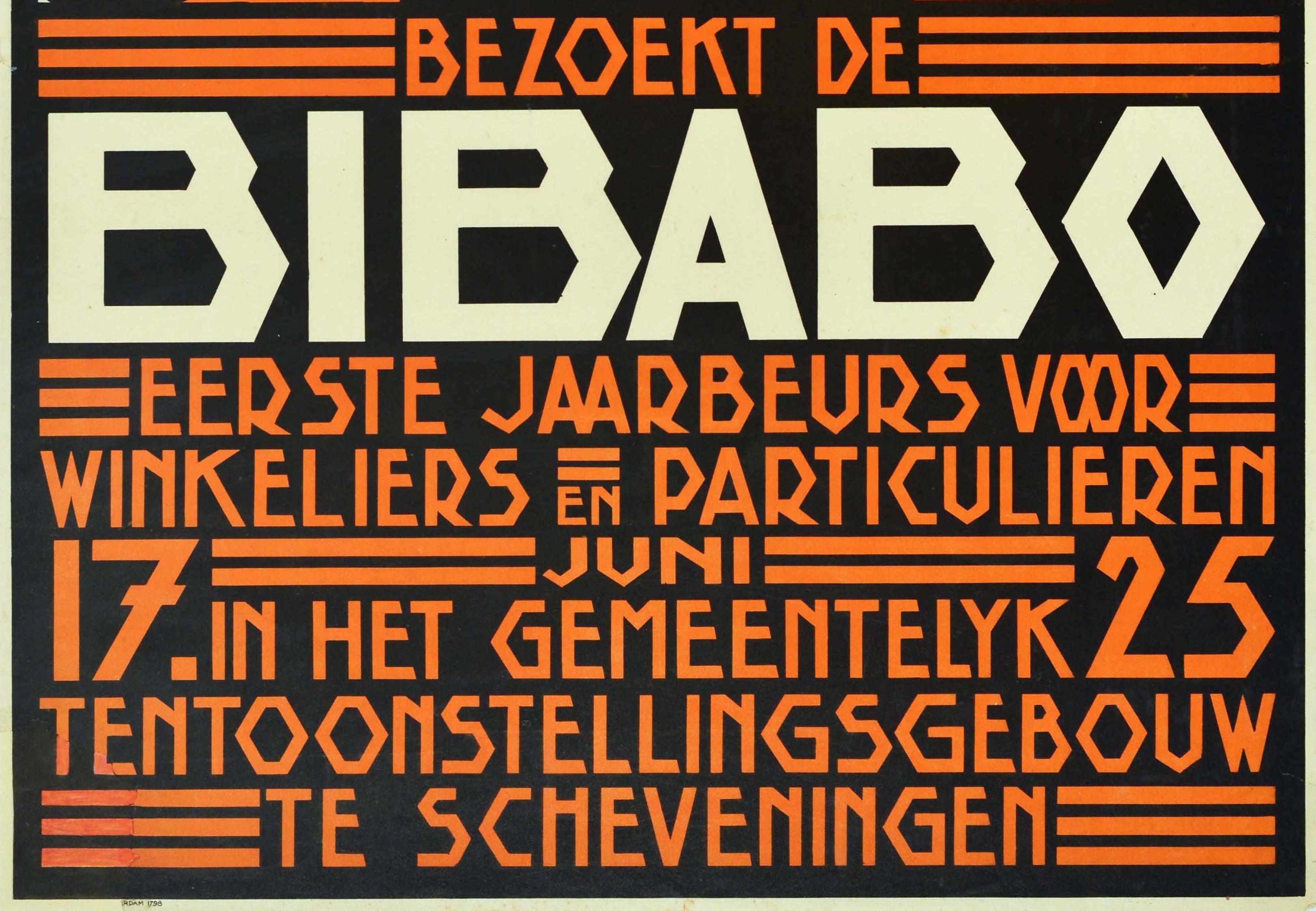 Manifesto originale antico Haagsche Bond Bibabo Fiera dell'Aia Scheveningen Esposizione - Print Art Déco di Lanen